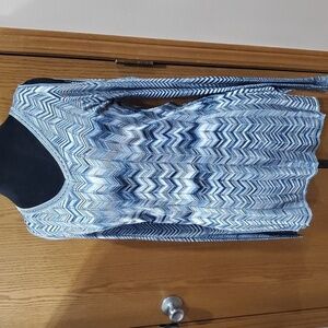 Whbm knit cold shoulder long sleeve variegated blue long length sweater top